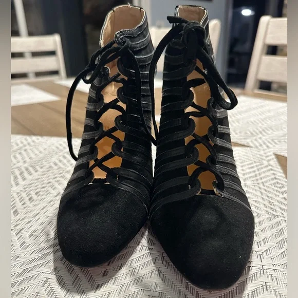 Christian Louboutin Black Leather and Suede Inverness Booties Size 38 - Picture 1 of 8